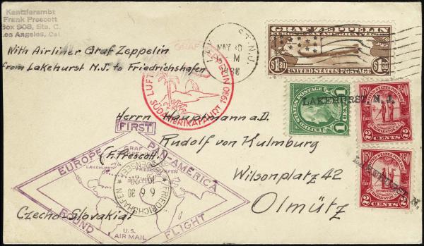 Lot 3352 - united states postal history U.S. Zeppelin Flights -  H. R. Harmer Inc United States and Worldwide Stamps, Covers, and Collections