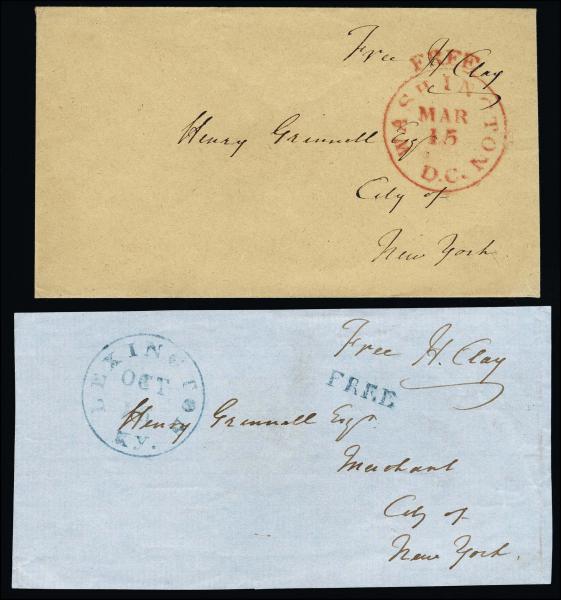 Lot 3314 - united states postal history Stampless Covers - Free Franks -  H. R. Harmer Inc United States and Worldwide Stamps, Covers, and Collections