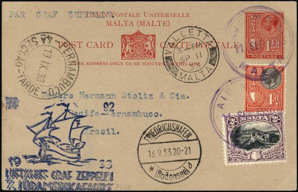 Lot 3367 - United States and Foreign Airmail Covers Foreign Zeppelin Flights -  H. R. Harmer Inc United States and Worldwide Stamps, Covers, and Collections