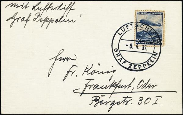 Lot 3365 - United States and Foreign Airmail Covers Foreign Zeppelin Flights -  H. R. Harmer Inc United States and Worldwide Stamps, Covers, and Collections