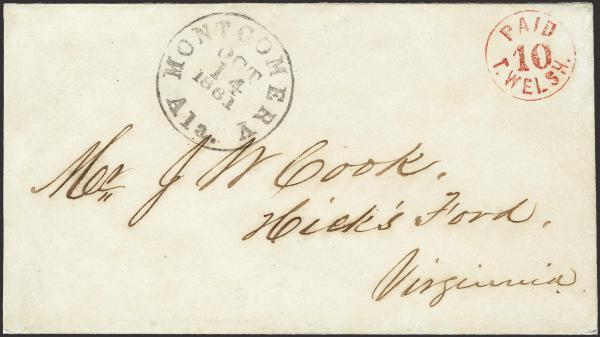 Lot 111 - Confederate States of America Postal History Confederate Postmasters Provisionals - H. R. Harmer Inc January 26, 2022: “Erivan” Collection Part VI Lot 111 - Confederate States of America Postal History Confederate Postmasters Provisionals - H. R. Harmer Inc January 26, 2022: “Erivan” Collection Part VI