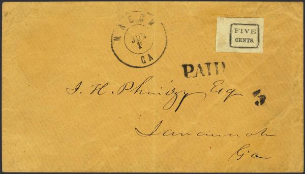 Lot 105 - Confederate States of America Postal History Confederate Postmasters Provisionals - H. R. Harmer Inc January 26, 2022: “Erivan” Collection Part VI Lot 105 - Confederate States of America Postal History Confederate Postmasters Provisionals - H. R. Harmer Inc January 26, 2022: “Erivan” Collection Part VI