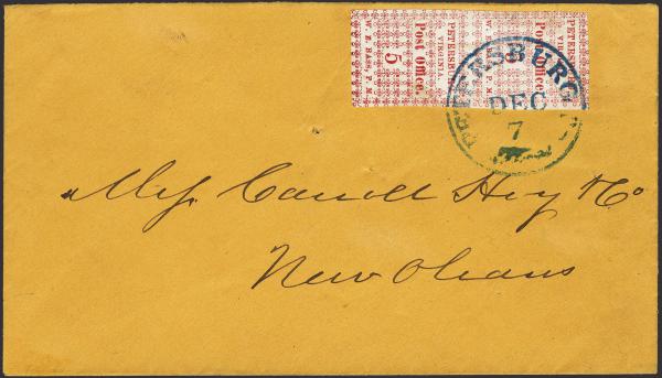 Lot 117 - Confederate States of America Postal History Confederate Postmasters Provisionals - H. R. Harmer Inc January 26, 2022: “Erivan” Collection Part VI Lot 117 - Confederate States of America Postal History Confederate Postmasters Provisionals - H. R. Harmer Inc January 26, 2022: “Erivan” Collection Part VI