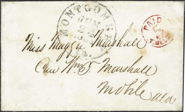 Lot 107 - Confederate States of America Postal History Confederate Postmasters Provisionals - H. R. Harmer Inc January 26, 2022: “Erivan” Collection Part VI Lot 107 - Confederate States of America Postal History Confederate Postmasters Provisionals - H. R. Harmer Inc January 26, 2022: “Erivan” Collection Part VI