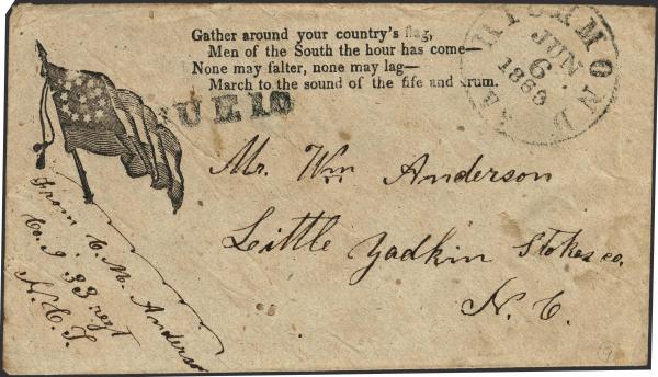 Lot 147 - Confederate States of America Postal History Confederate States Patriotic Covers - H. R. Harmer Inc January 26, 2022: “Erivan” Collection Part VI Lot 147 - Confederate States of America Postal History Confederate States Patriotic Covers - H. R. Harmer Inc January 26, 2022: “Erivan” Collection Part VI
