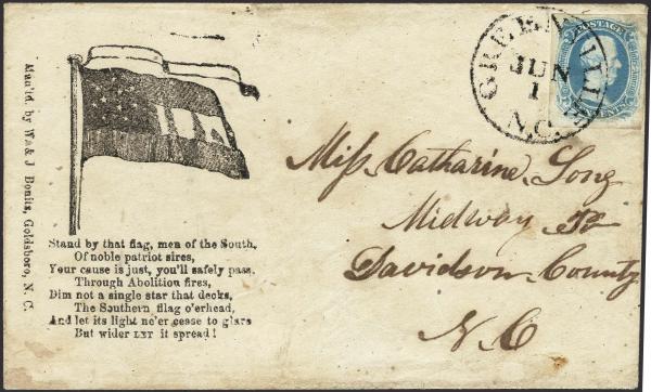 Lot 144 - Confederate States of America Postal History Confederate States Patriotic Covers - H. R. Harmer Inc January 26, 2022: “Erivan” Collection Part VI Lot 144 - Confederate States of America Postal History Confederate States Patriotic Covers - H. R. Harmer Inc January 26, 2022: “Erivan” Collection Part VI