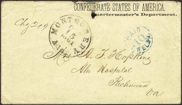 Lot 112 - Confederate States of America Postal History Confederate Postmasters Provisionals - H. R. Harmer Inc January 26, 2022: “Erivan” Collection Part VI Lot 112 - Confederate States of America Postal History Confederate Postmasters Provisionals - H. R. Harmer Inc January 26, 2022: “Erivan” Collection Part VI